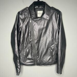 Bagatelle Collection Women's Metallic Faux Leather Moto Jacket Sz M Vegan‎ Biker